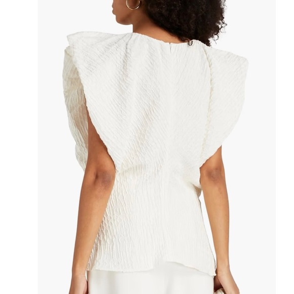 CO Avery Linen Crepe Pleated Cap Sleeve Textured Jacquard V Neck Blouse Top NEW - Picture 6 of 16